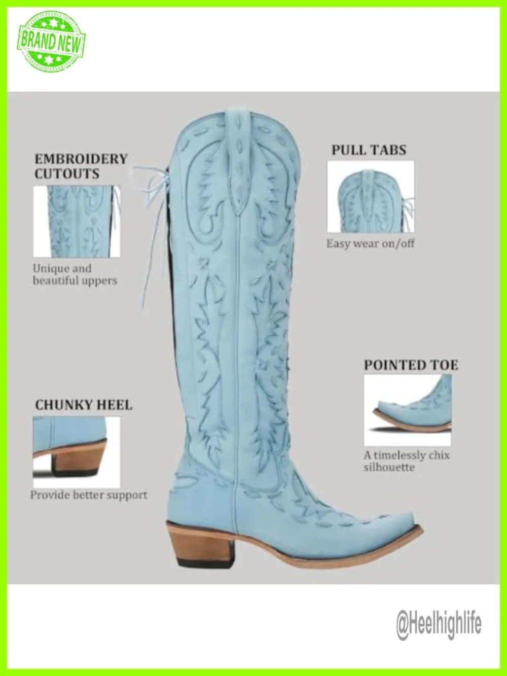 Women's Knee High Cowgirl Boots Pointed Toe Embroidered Side Zipper Lace Up